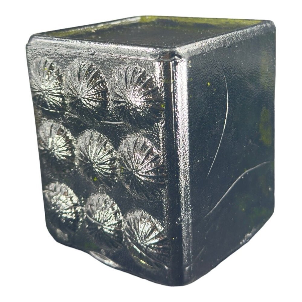 Blenko Joel Meyers Bookend Glass Ice Block Cube Stamped‎ Pinwheel Heavy Single